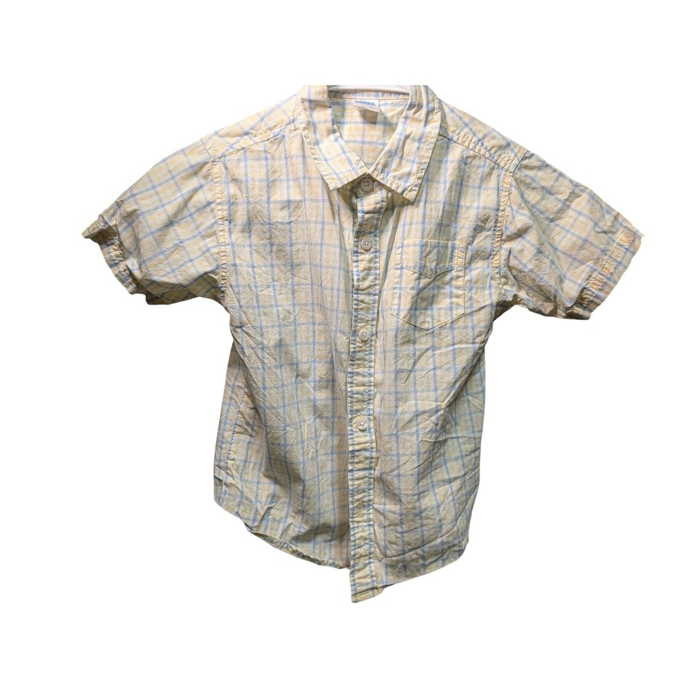 Gymboree Plaid Button Down Shirt Kids Size 5 Yellow Blue Excellent Short Sleeve